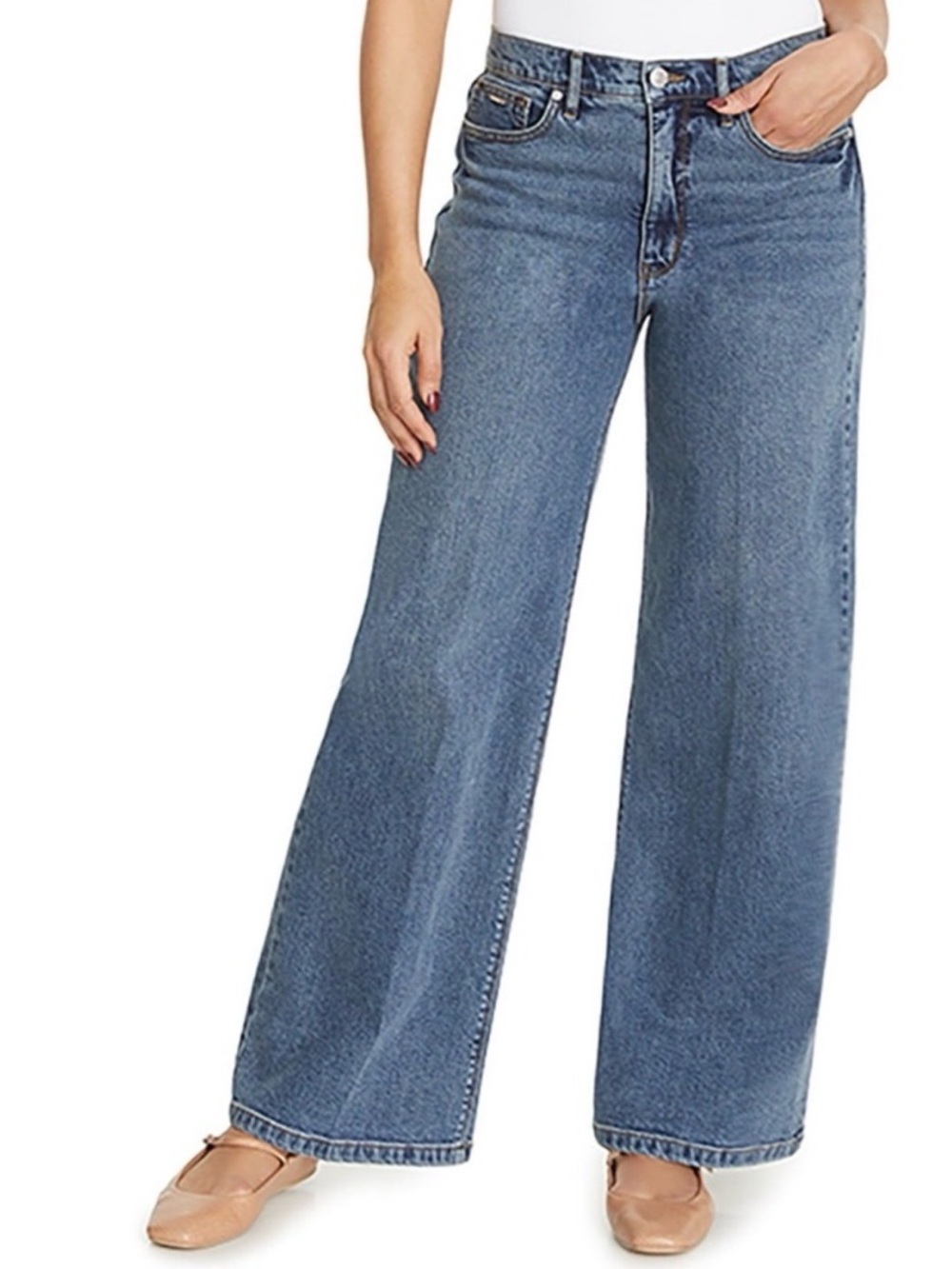 Nine West Wide Leg High Rise Denim Jeans Medium Wash Size 30 10
